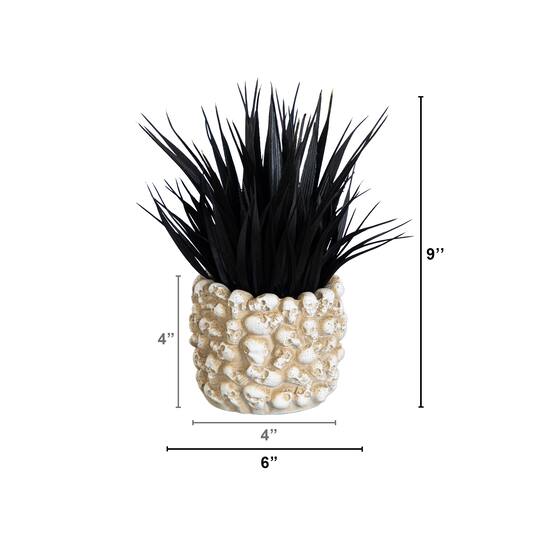 9" Artificial Halloween Black Succulent Plant in Gothic Skull Planter